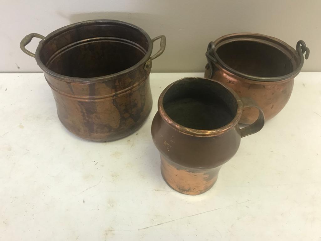 3 VIntage/ Antique Copper Pieces, 2 bowls and a cup, one piece is dovetailed