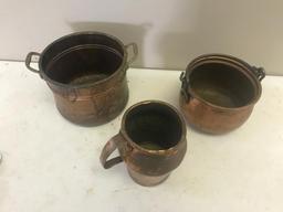 3 VIntage/ Antique Copper Pieces, 2 bowls and a cup, one piece is dovetailed