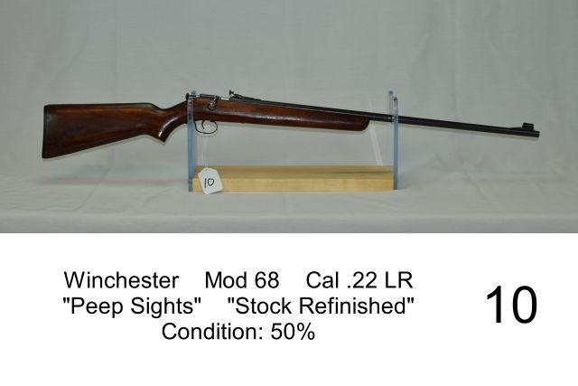 Winchester    Mod 68    Cal .22 LR    "Peep Sights"    "Stock Refinished"