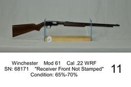 Winchester    Mod 61    Cal .22 WRF    SN: 68171    "Receiver Front Not Sta