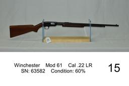 Winchester    Mod 61    Cal .22 LR    SN: 63582    Condition: 60%