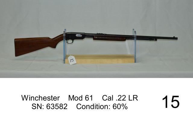 Winchester    Mod 61    Cal .22 LR    SN: 63582    Condition: 60%