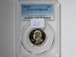 1993S WASHINGTON QUARTER PCGS PR70 DCAM (PERFECT GRADE)