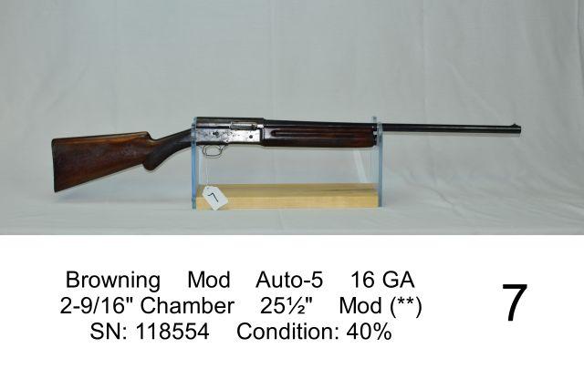 Browning    Mod    Auto-5    16 GA    2-9/16" Chamber    25½"    Mod (**)