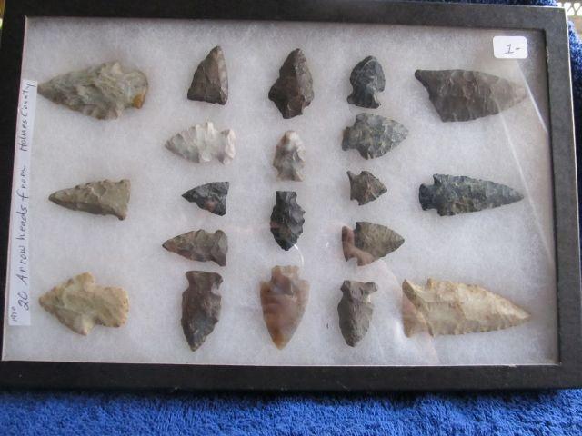 FRAME W/20 NATIVE AMERICAN ARTIFACTS FOUND IN HOLMES CO. OHIO