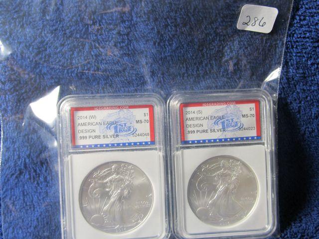 2014S & 2014W SILVER EAGLES IN IGS HOLDERS BU