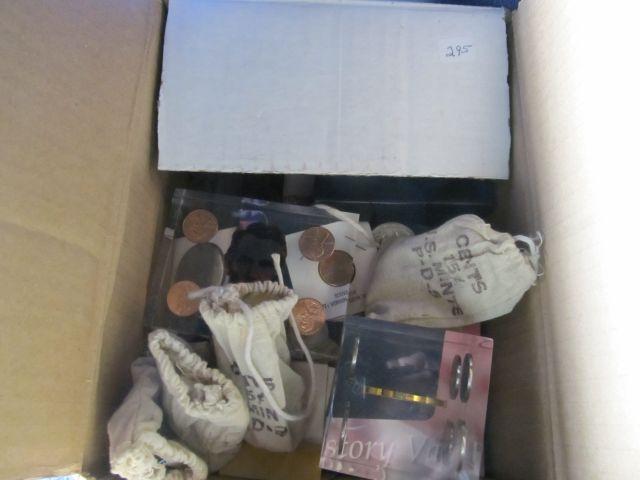 BOX OF MISC. COINS, MEDALS ETC.