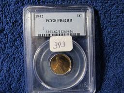 1942 LINCOLN CENT PCGS PR62 RD