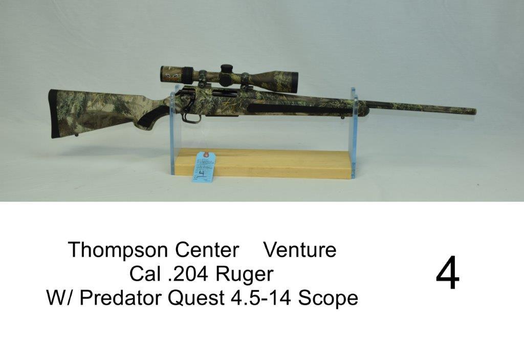 Thompson Center    Venture    Cal .204 Ruger    SN: U209628    W/ Predator Quest 4.5-14 Scope    Cam