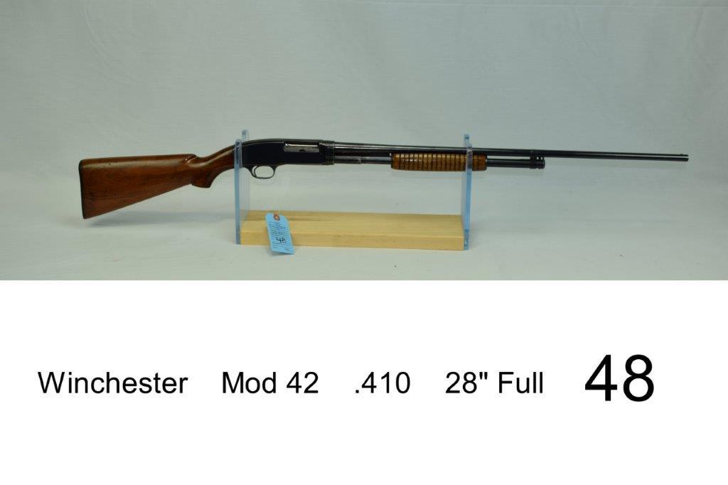 Winchester    Mod 42    .410    28" Full    SN: 1368    "Gun was refinished"    Condition: 50%