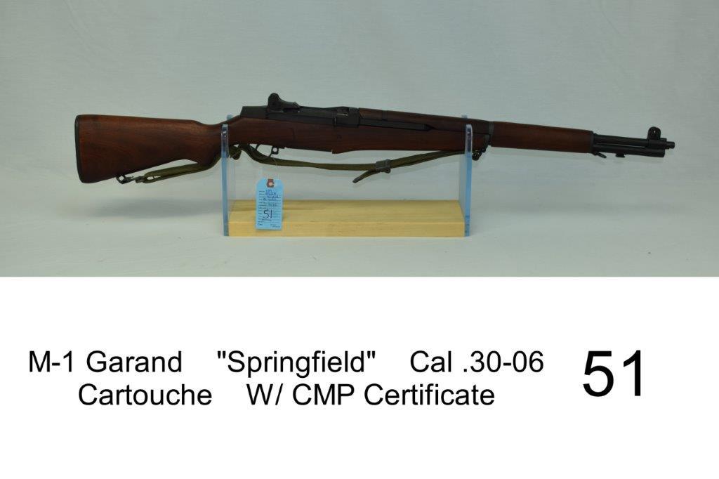 M-1 Garand    "Springfield"    Cal .30-06    SN: 5862329    Cartouche    W/ CMP Certificate    Condi