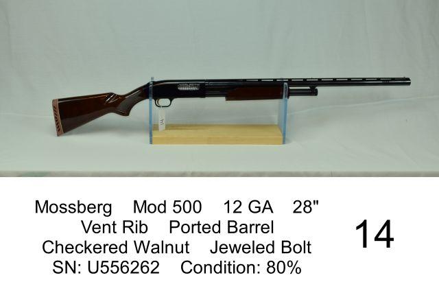 Mossberg    Mod 500    12 GA    28"    Vent Rib    Ported Barrel    Checkered Walnut    Jeweled Bolt