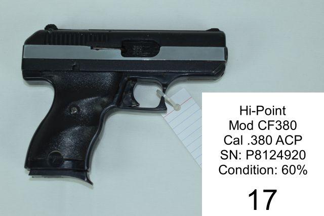 Hi-Point    Mod CF380    Cal .380 ACP    SN: P8124920    Condition: 60%