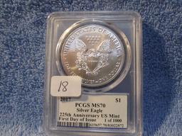 2017 SILVER EAGLE PCGS MS70 FIRST DAY OF ISSUE EDMUND C. MOY SIGNATURE