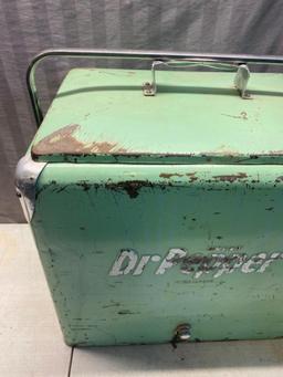 Vintage Mint Green Dr Pepper Fiberglass Insulated Cooler with tray insert