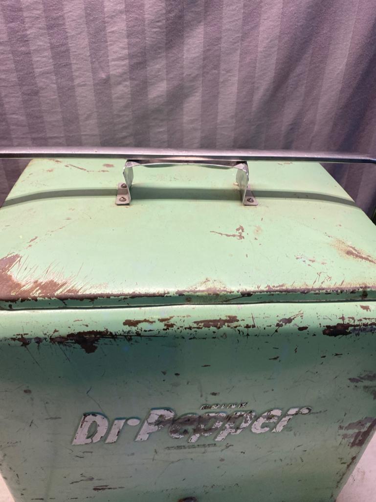 Vintage Mint Green Dr Pepper Fiberglass Insulated Cooler with tray insert