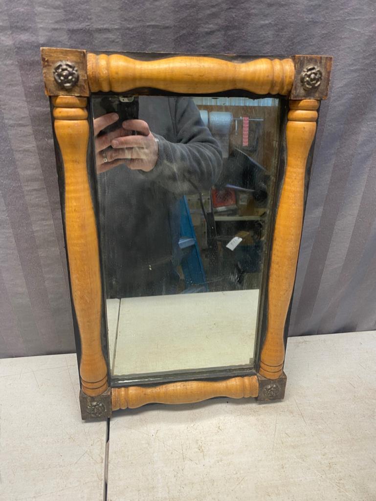 Vintage Wall Hung Mirror, with brass corner, approx 12 x 18