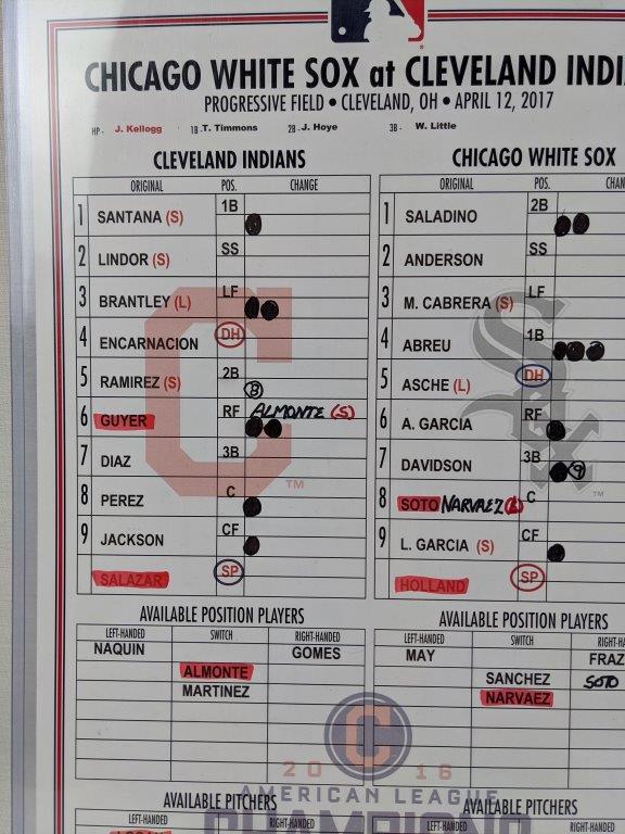 Cleveland Indians 2 official Dugout Line-up cards