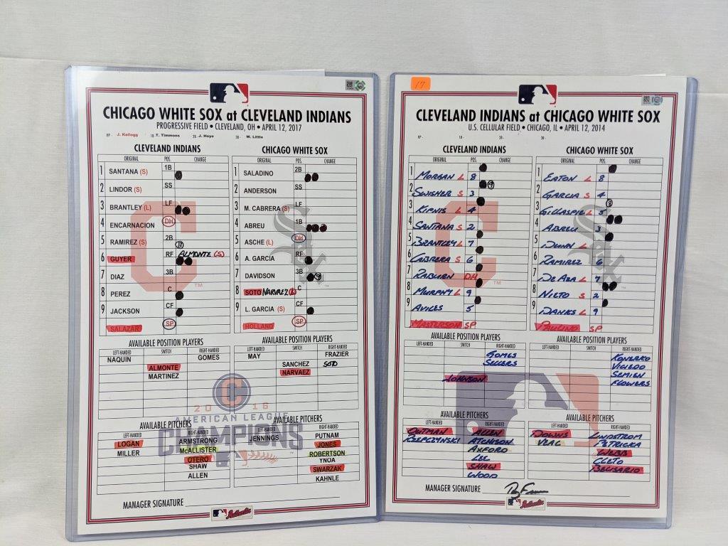 Cleveland Indians 2 official Dugout Line-up cards