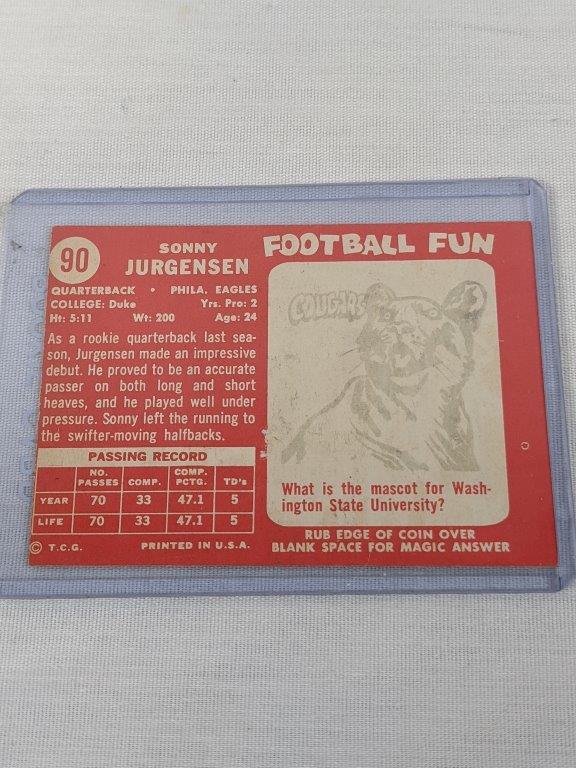 Sonny Jurgensen rookie card, 1958 Topps