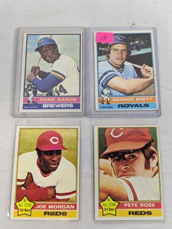 1976 Topps card lot of 4 includes: Aaron, Brett, Rose, Morgan