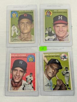 1954 Topps baseball lot of 4 cards, card #s 6, 12, 114, 101