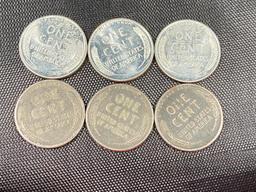 6- 1943 Steel Cents, 3 P mint mark and 3- S Mint mark