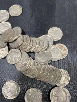 40 Buffalo Nickels, (25) 1936 and (15) 1937