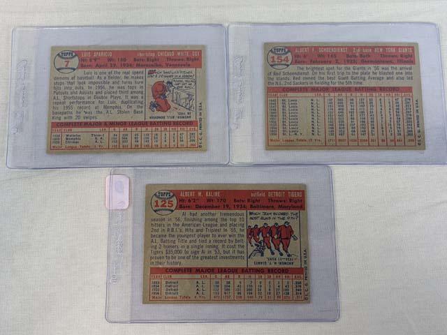 1957 Topps baseball lot: Al Kaline, Luis Aparicio, Al Schoendienst