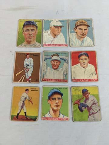 1933 Goudey Lot of 9 Cards w/ 3 HOF'ers