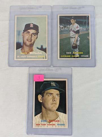 1957 Topps baseball lot: Don Larsen, Bob Lemon, Hoyt Wilhelm