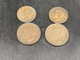 4- Copper Italy Coins, Pre WW2