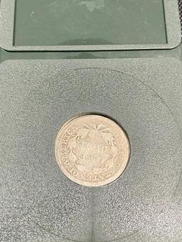 1857 Seated Liberty Dime, in snap case