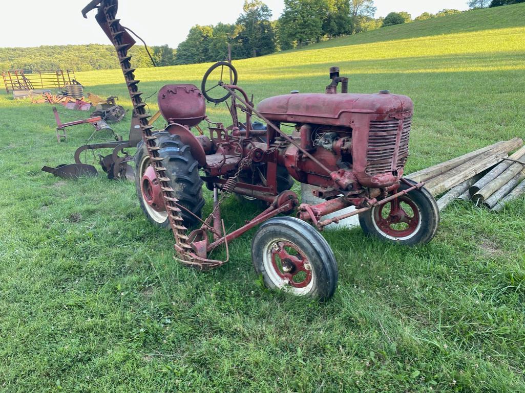 Farmall C? with sickle bar mower and cultivator