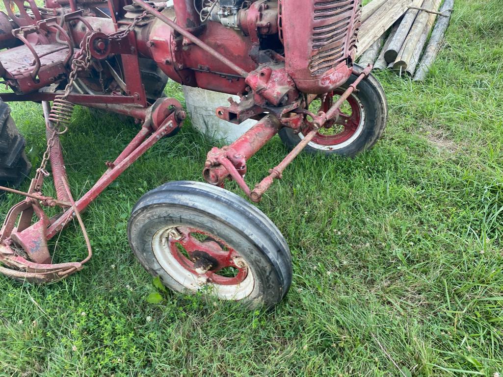 Farmall C? with sickle bar mower and cultivator