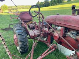 Farmall C? with sickle bar mower and cultivator