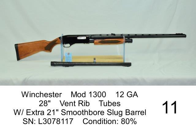 Winchester    Mod 1300    12 GA    28"    Vent Rib    Tubes    W/ Extra 21" Smoothbore Slug Barrel