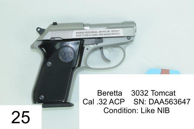 Beretta    3032 Tomcat    Cal .32 ACP    SN: DAA563647    Condition: Like NIB