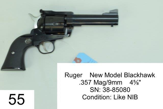 Ruger    New Model Blackhawk    .357 Mag/9mm    4?"    SN: 38-85080    Condition: Like NIB