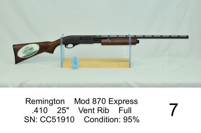 Remington    Mod 870 Express    .410    25"    Vent Rib    Full    SN: CC51910    Condition: 95%