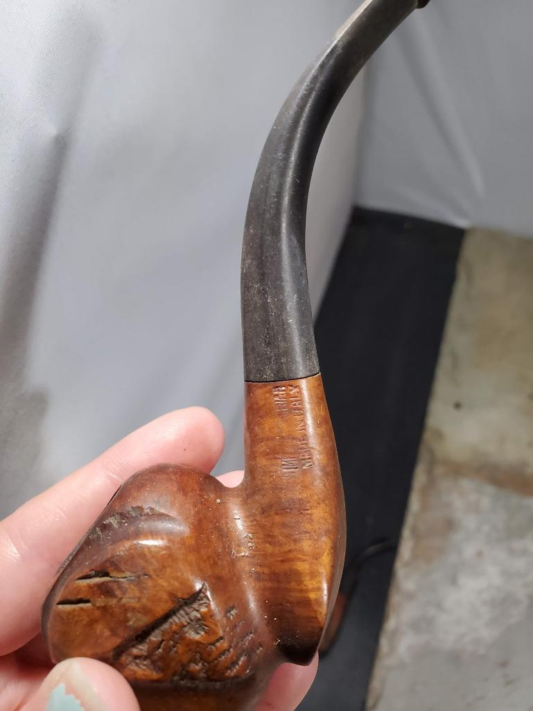 4 pipes, Wood carved man Briar made in Italy, Wood carved Horse Maryman made in Italy, Wood bowl