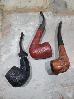 3 pipes, Carved wood fleetwood genuine Briar, Wood Black no markings, Wood no markings