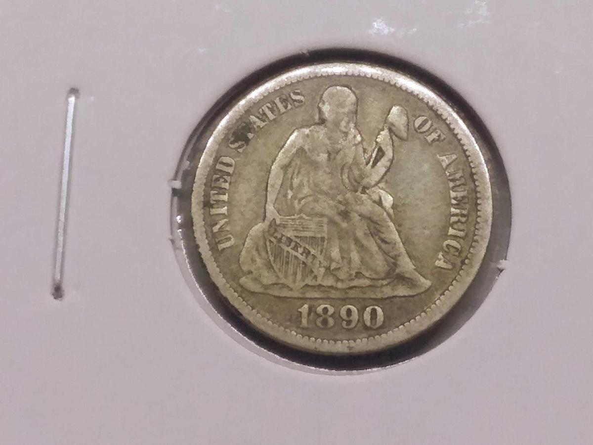 1890 SEATED DIME VF+