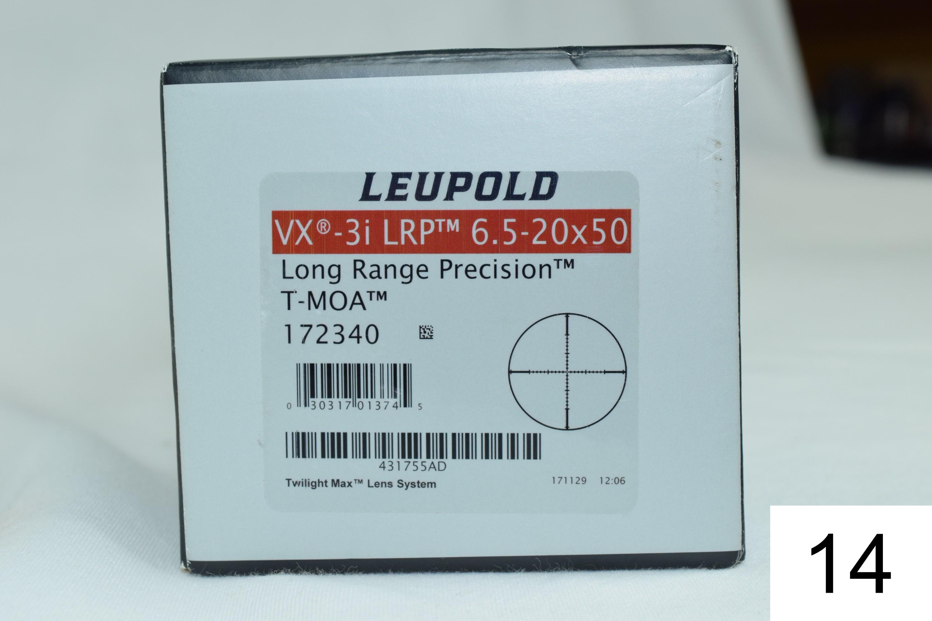 Leupold    VX-3?    LRP    6.5-20x50    Rear Focal Plane    W/Sunshade    Condition: 95% W/ Box