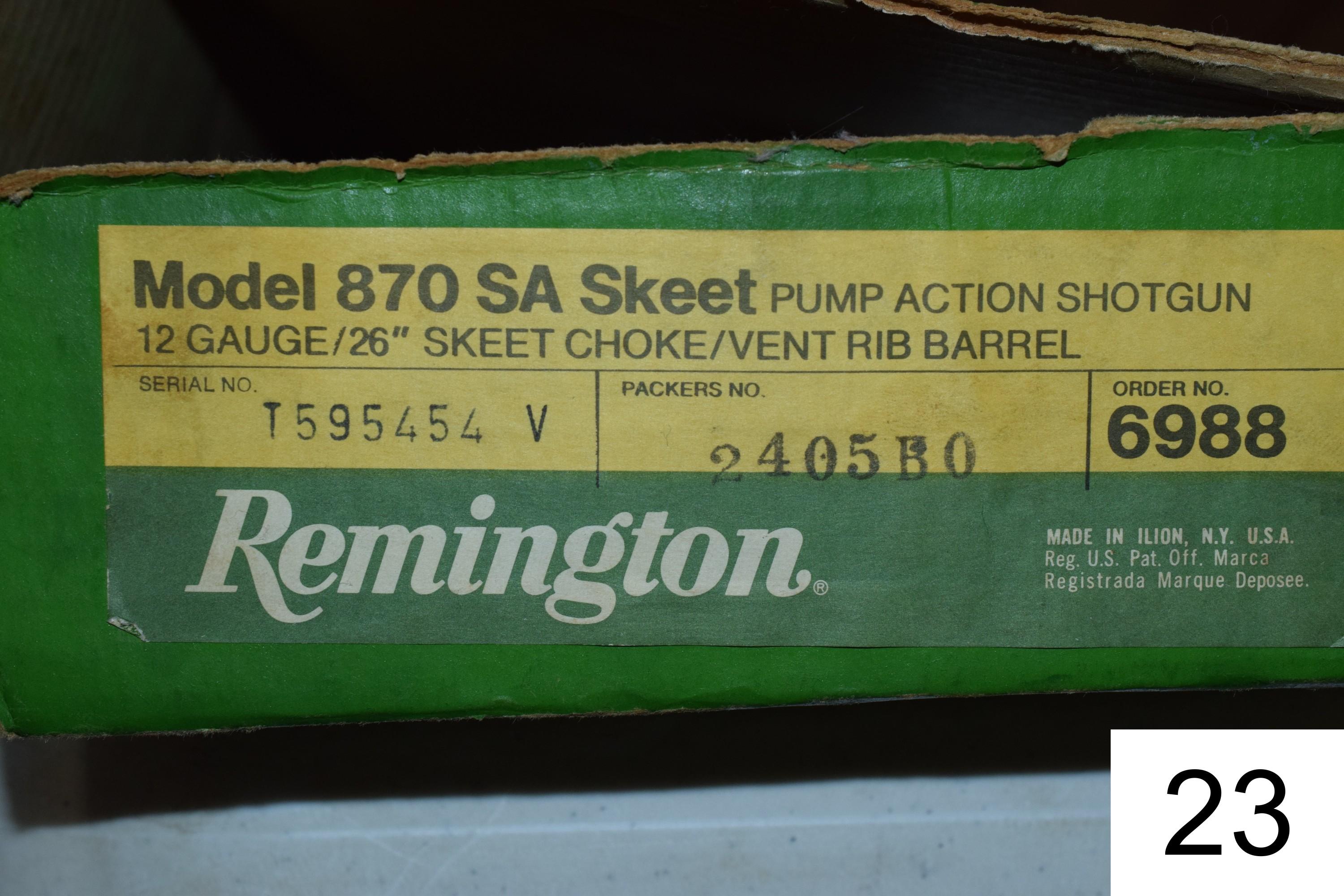 Remington  Mod 870 SA 12 GA Skeet    26"    Vent Rib    Skeet    SN: T595454V    Condition: Like NIB