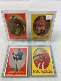 Four 1958 Topps Football cards - Matson, Bednarik, Morrall & Conerly