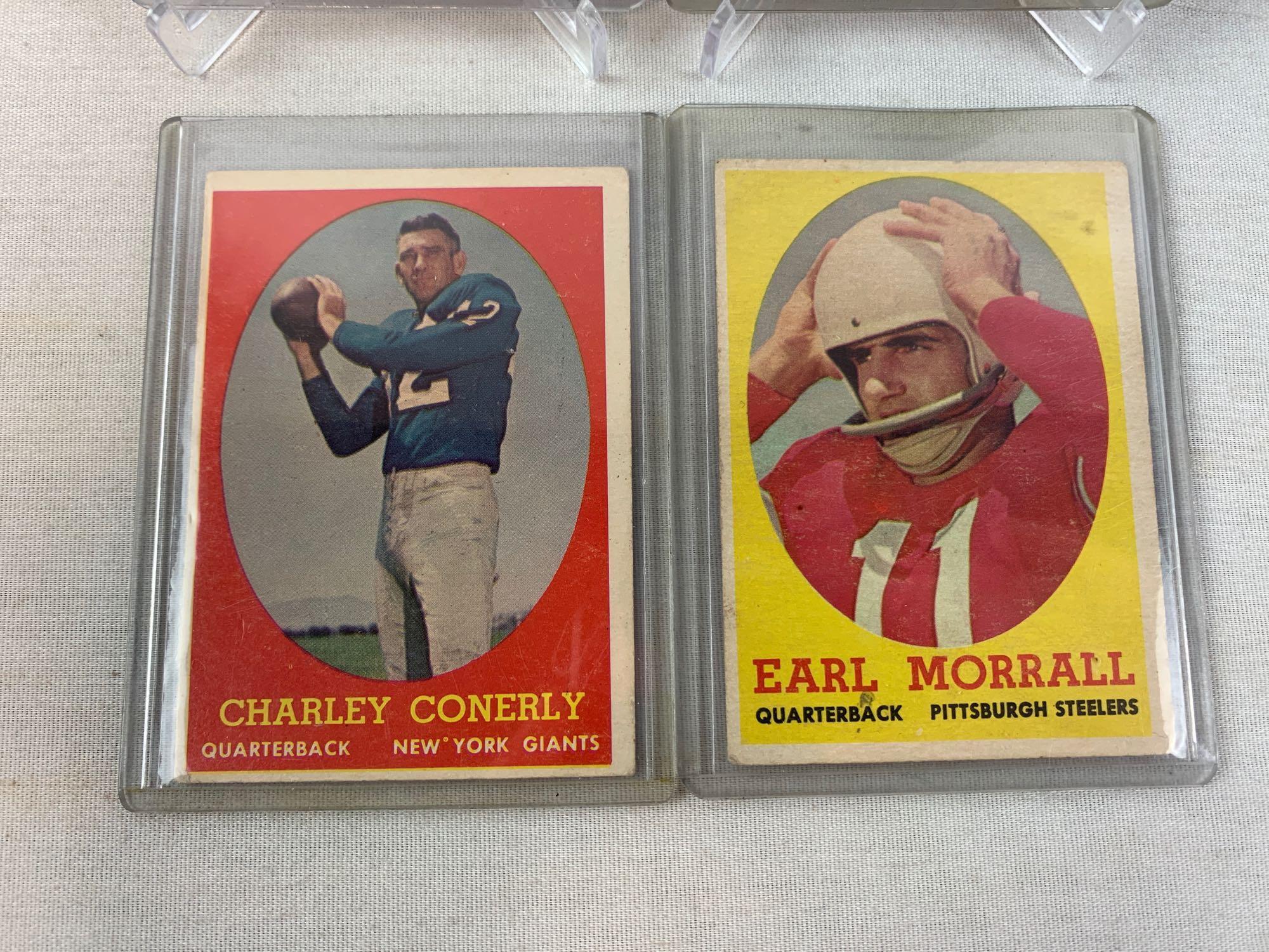 Four 1958 Topps Football cards - Matson, Bednarik, Morrall & Conerly