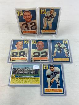 Seven 1956 Topps Cleveland Brown Football Cards - Team Card, Modzelewski, Morrison, Renfro Colo, Kon