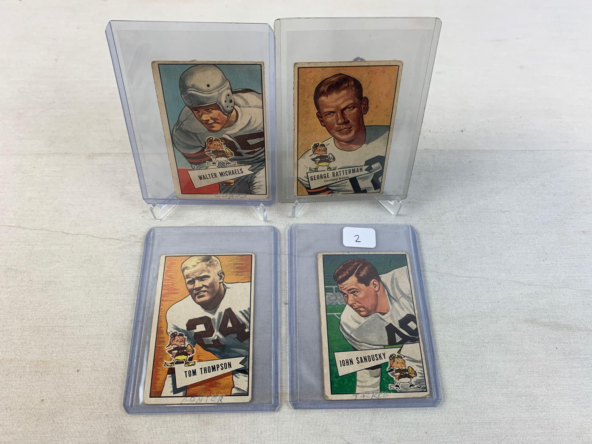 Four 1952 Bowman Small Cleveland Brown Cards-Sandusky, Thompson, Ratterman, Michaels