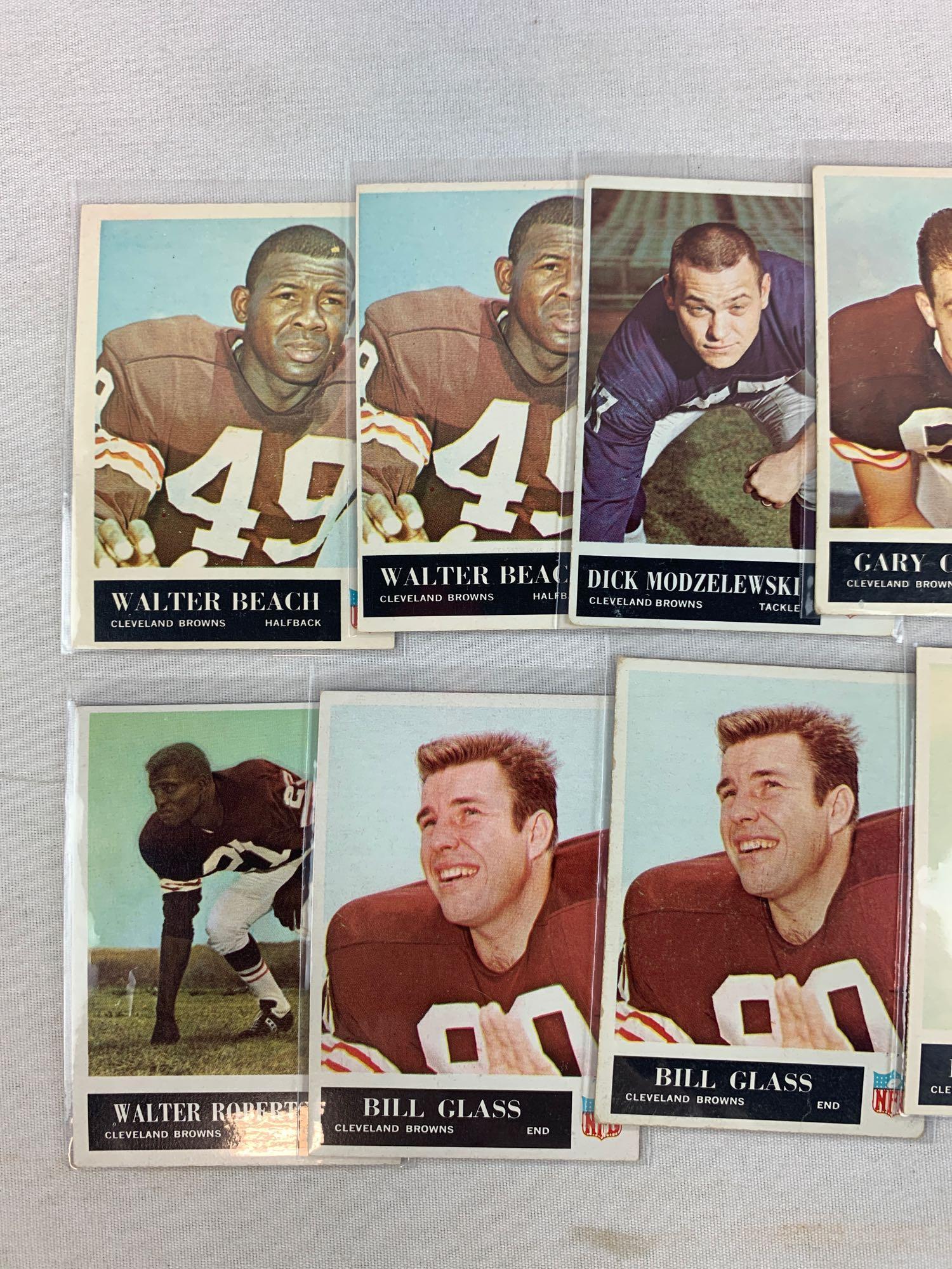 Thirteen 1965 Philadelphia Brand Cleveland Browns Football Cards - Play of the Year, (2) Ryan, (2) G